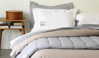 Gorgi Old World Linen, Pinstripe Quilt and Love Notes Pillowcases